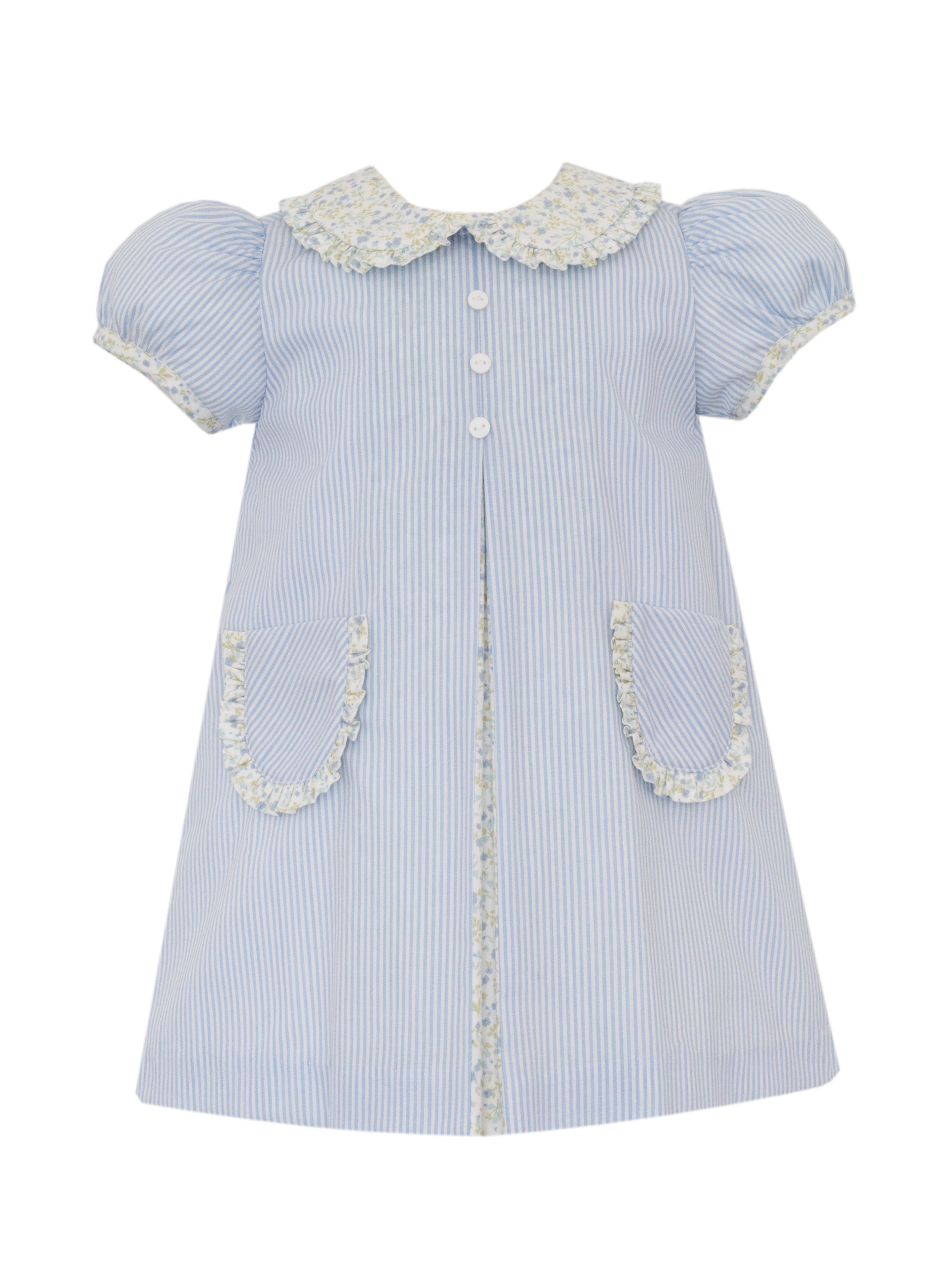 Petit Bebe Lt Blue Stripe A-Line Float W/Blue Floral Trim 154D-MS26 5212