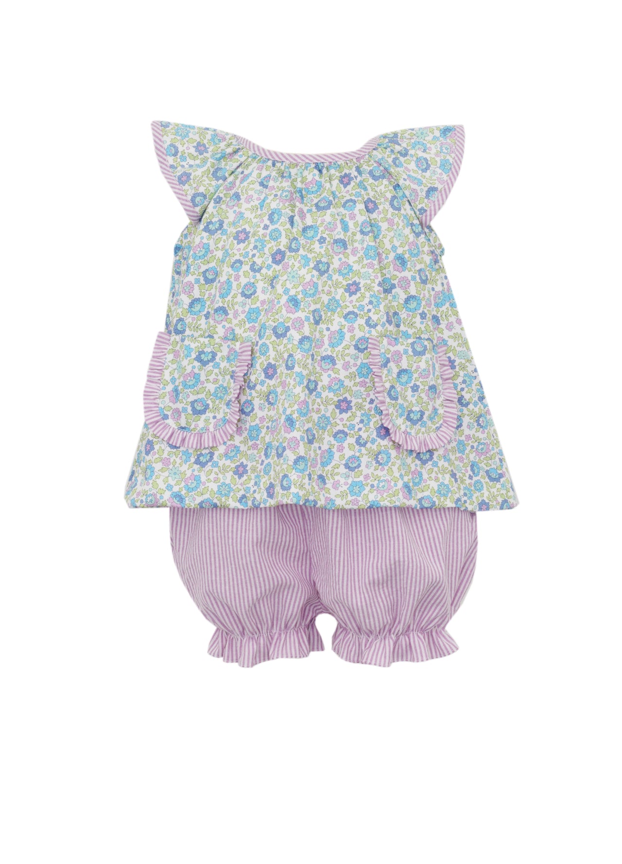 Petit Bebe Lavender Liberty Floral Bloomer Set W/Stripe Lavender Bloomers 158C-MS25 5202