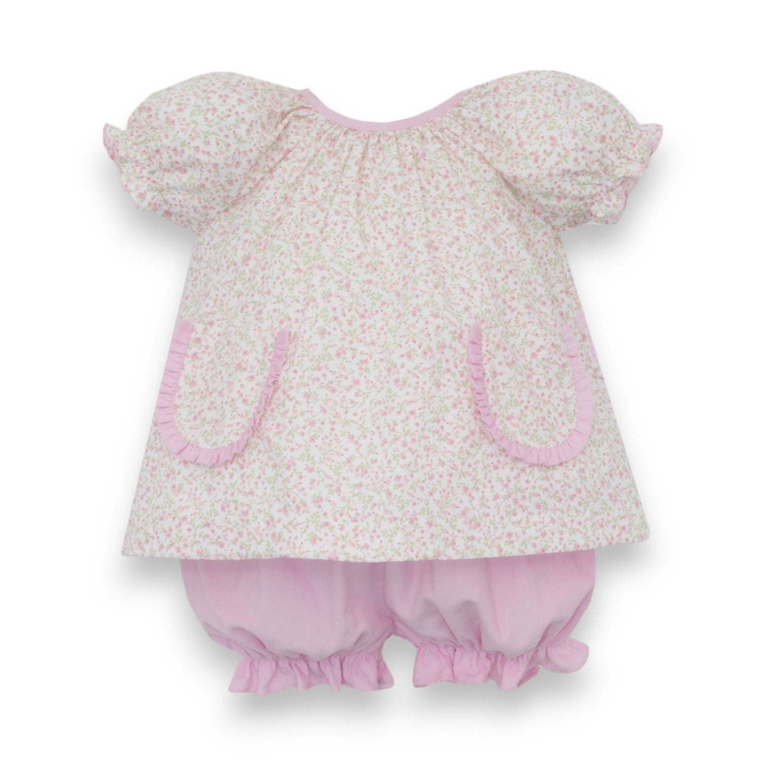 Petit Bebe Pink Floral Print Bloomer Set W/Pink Corduroy Bloomer  S/S 171C-MF26 5307