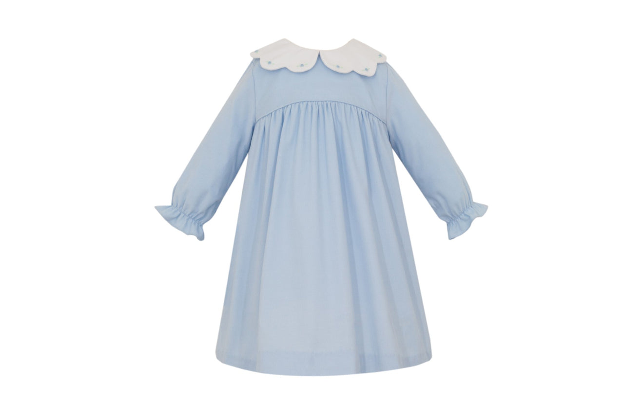 Petit Bebe Lt Blue Corduroy Dress W/Scalloped Collar W/Hand Emb L/S 171D-MF24 5106