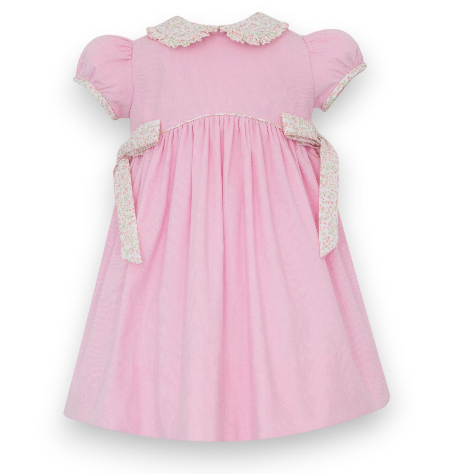 Petit Bebe Pink Corduroy Dress W/Pink Floral Collar & Side Bows S/S 171D-MF26 5307