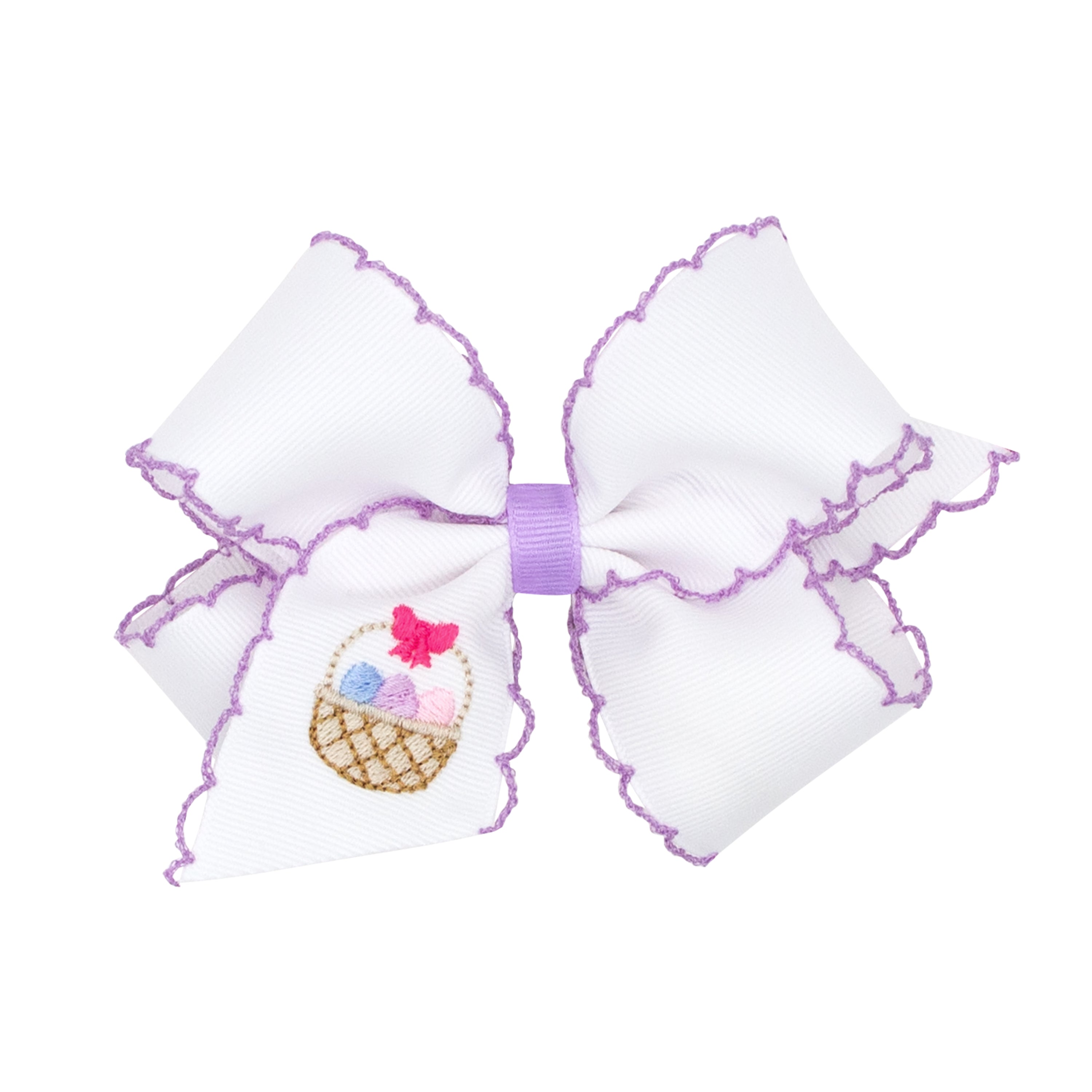 Wee Ones Medium Grosgrain Bow w/ Embroidery & Moonstitch Edge