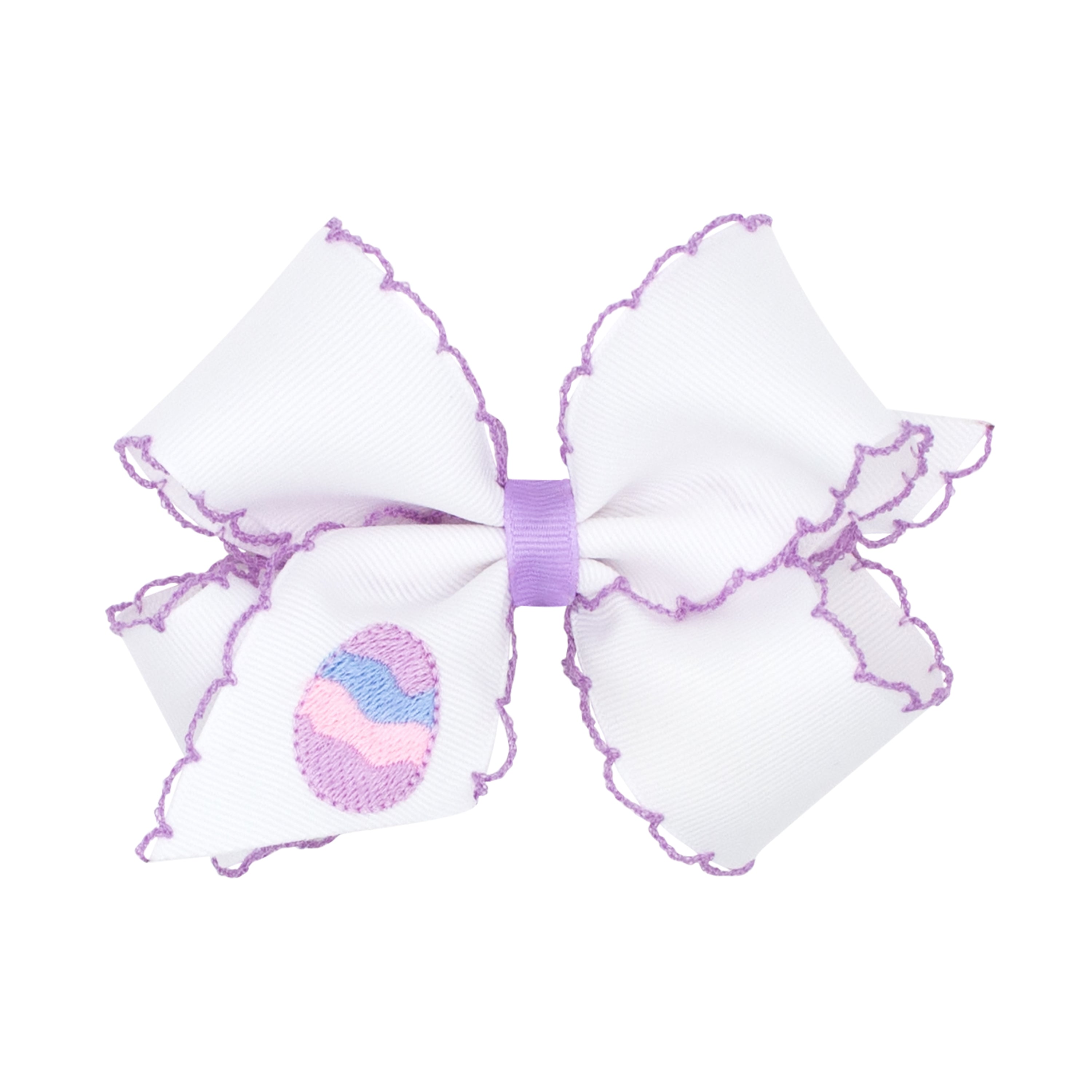 Wee Ones Medium Grosgrain Bow w/ Embroidery & Moonstitch Edge
