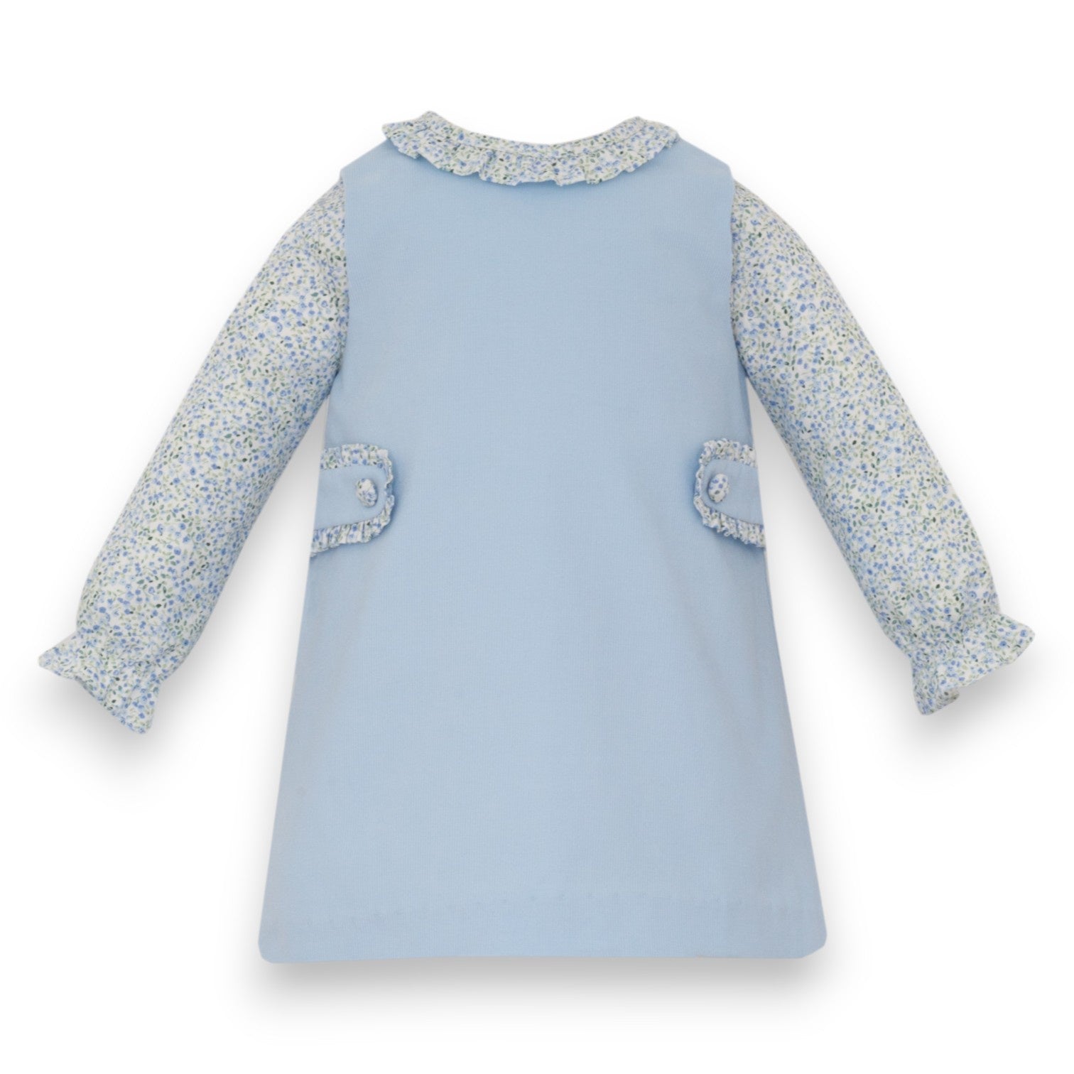 Petit Bebe Lt Blue Corduroy Jumper W/Blue Floral Print Blouse L/S 173D-MF26 5307