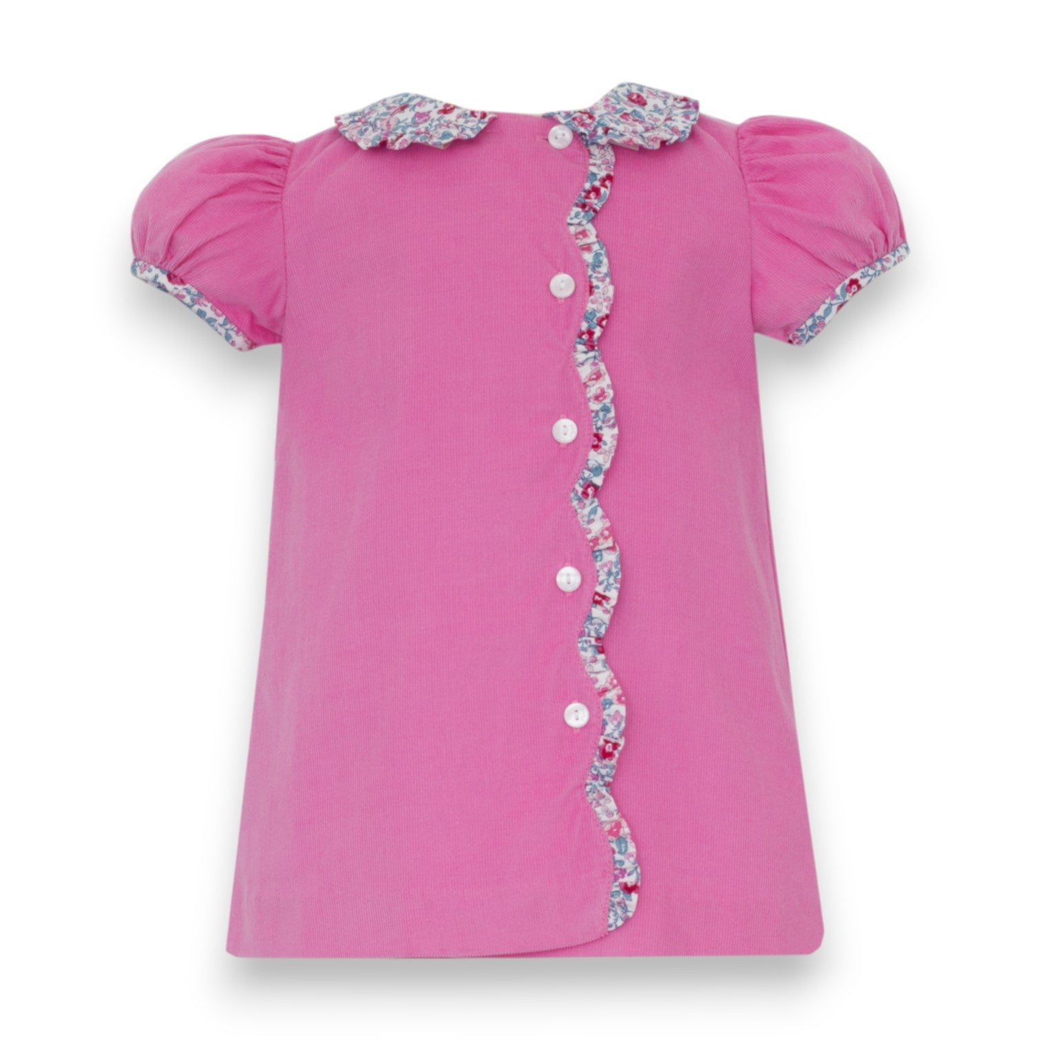 Petit Bebe Pink Corduroy Dress W/Pink Floral Ruffles S/S 174D-MF26 5307