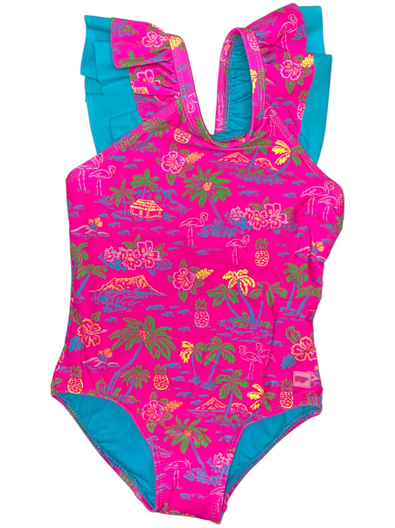 RuffleButts Ruffle V-Back One piece Neon Island Time 1SW0359 5112