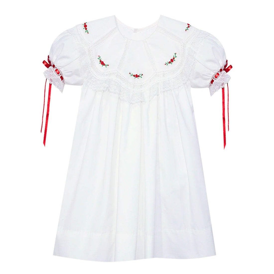 Phoenix & Ren White Chandler Dress Red Christmas Embroidery Buds PR509CD 5110