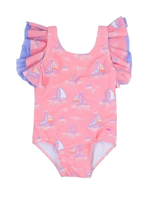 RuffleButts Butterfly Sleeve One Piece Pink Seas The Day 1SW0353 5201