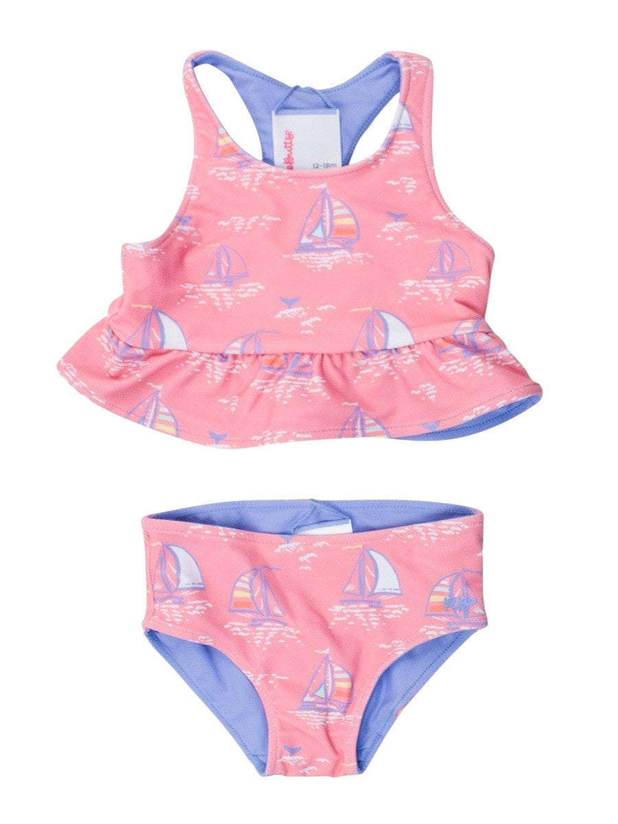 RuffleButts Reversible Peplum Tankini Pink Seas The Day 1SW0613 5201