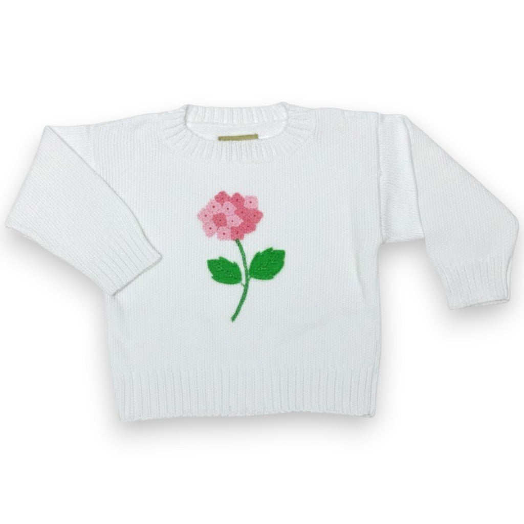 Luigi White Sweater Pink Hydrangea