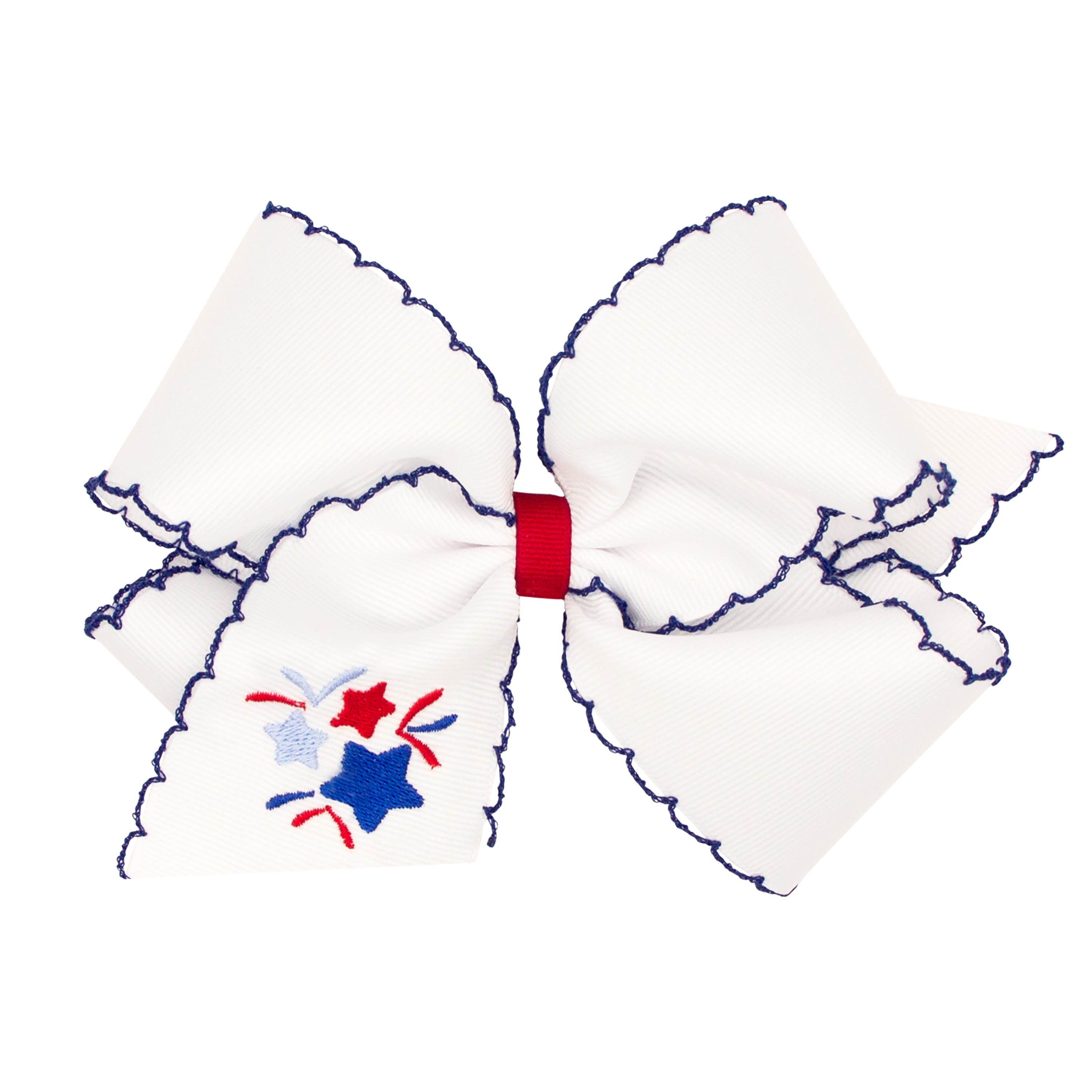 Wee Ones King Grosgrain Bow w/ Embroidery & Moonstitch Edge
