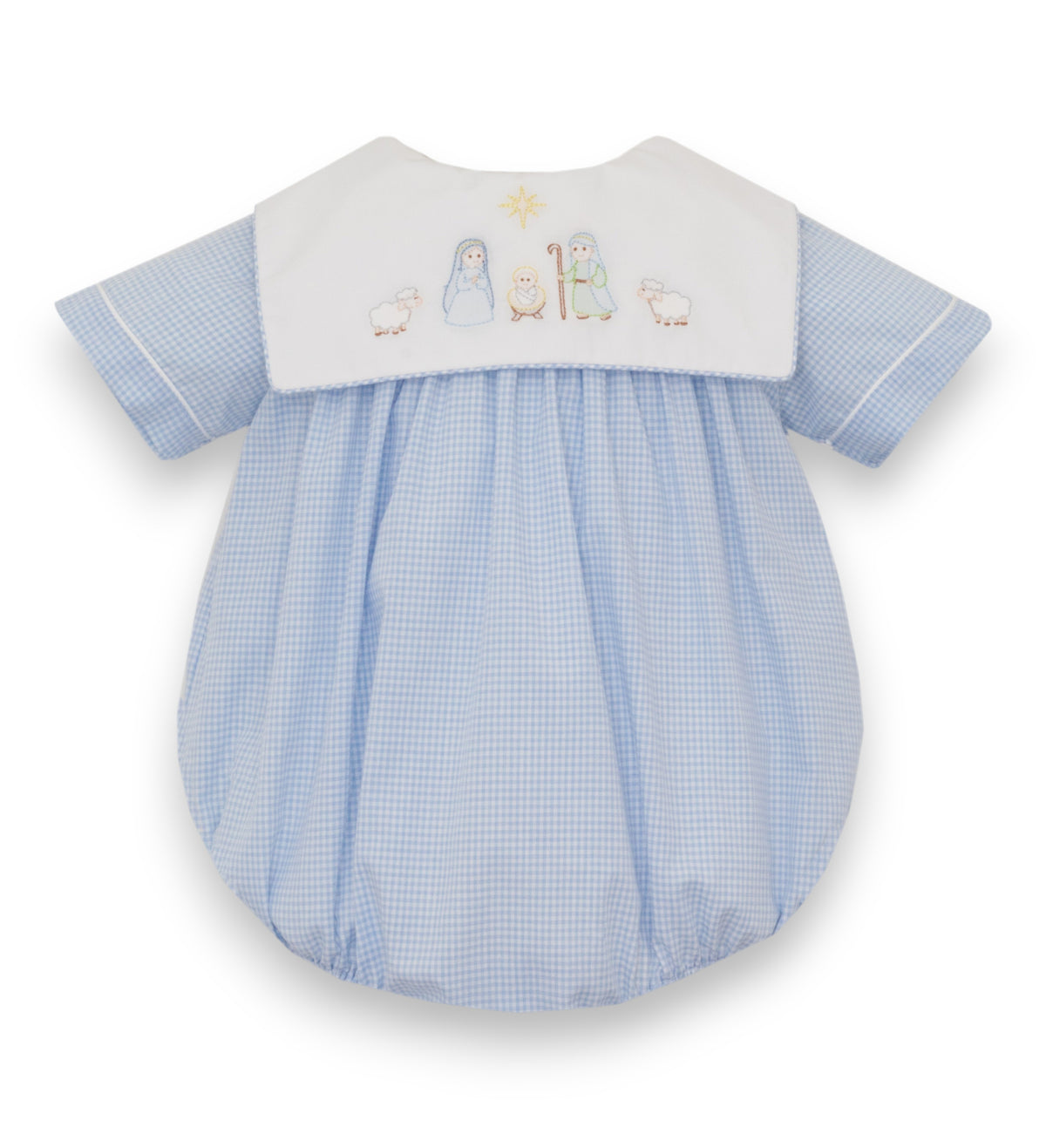 Anavini Nativity Lt Blue Gingham Boy's Short Bubble W/Square Collar S/S 203BB-BH26 5310