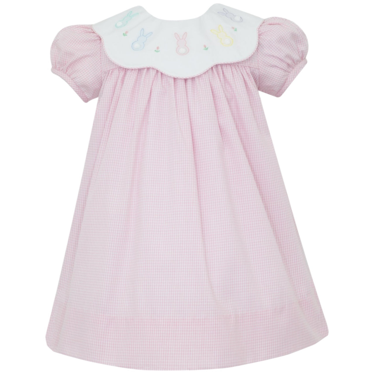 Anavini Cottontails Girl's Dress W/Round Scalloped Collar Pink Gingham 203D-BS25 5112