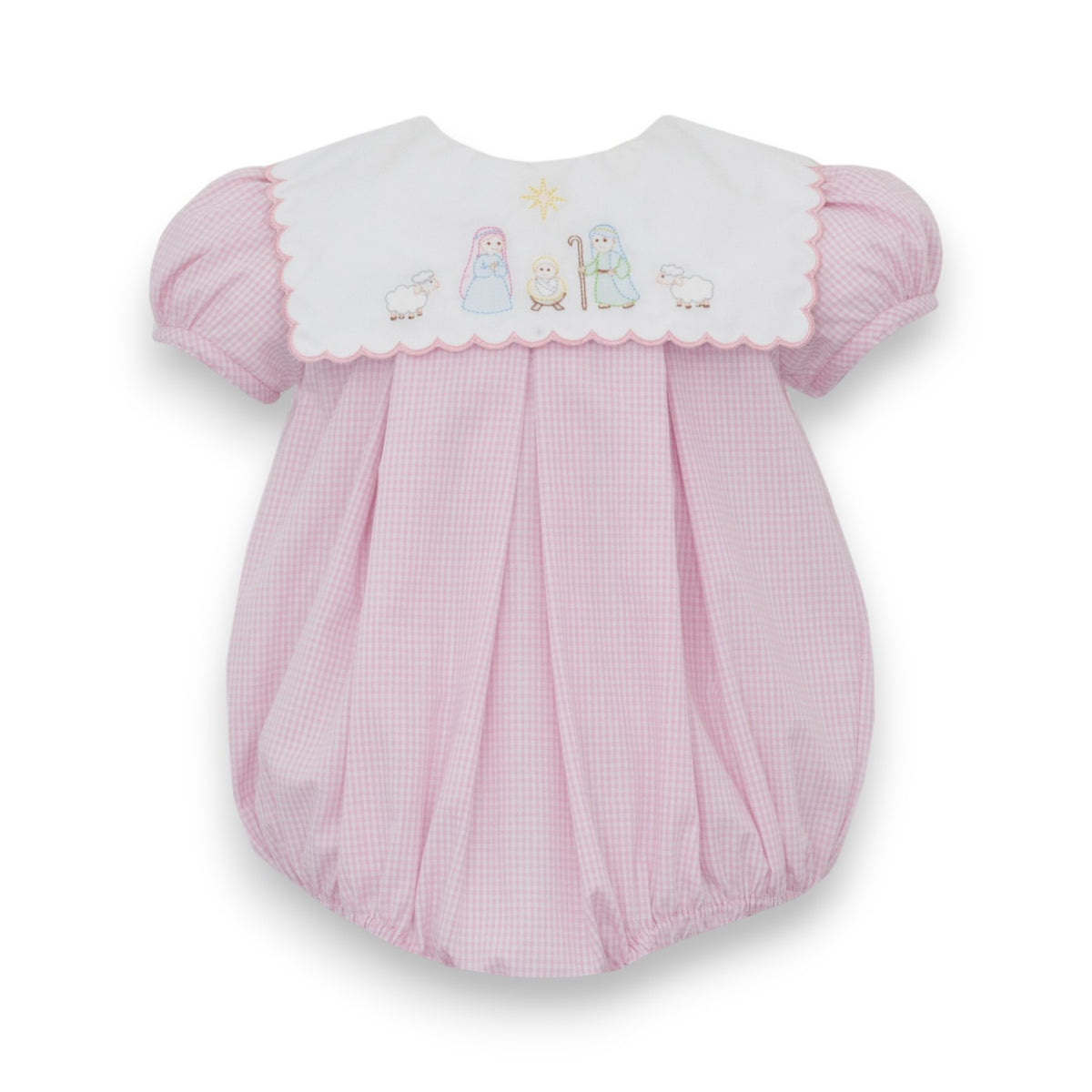 Anavini Nativity Pink Gingham Short Girl's Bubble W/Scalloped Collar S/S 203F-BH26 5310