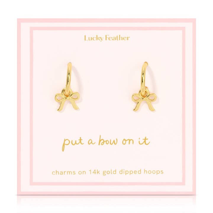 Lucky Feather Bow Charm Hoops