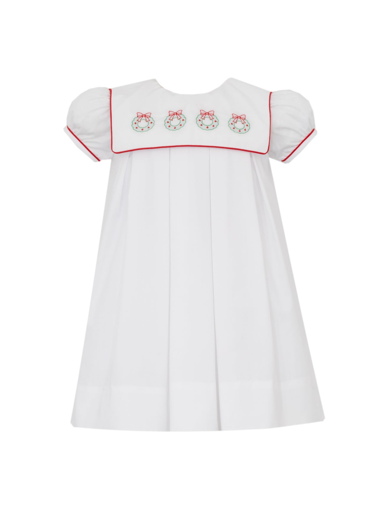 Anavini Holiday Wreaths White Dress W/Pleats &  Square Collar 210D-BH25 5210