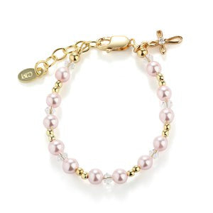 Cherished Moments Lauren Gold-Plated (over sterling silver) bracelet w/ Pink pearls and gold cross charm