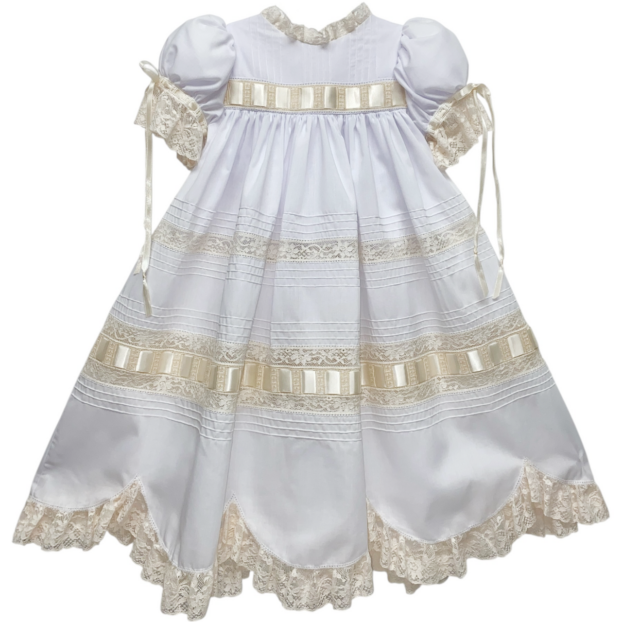 Treasured Memories White Dress w/Ecru Lace & Ribbon X0101 5008