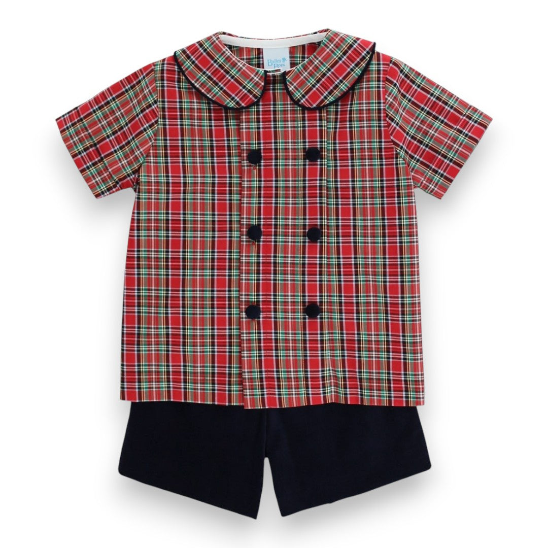 Bailey Boys Tartan W/Navy Cord Dressy Short Set 26606-DSS 5309