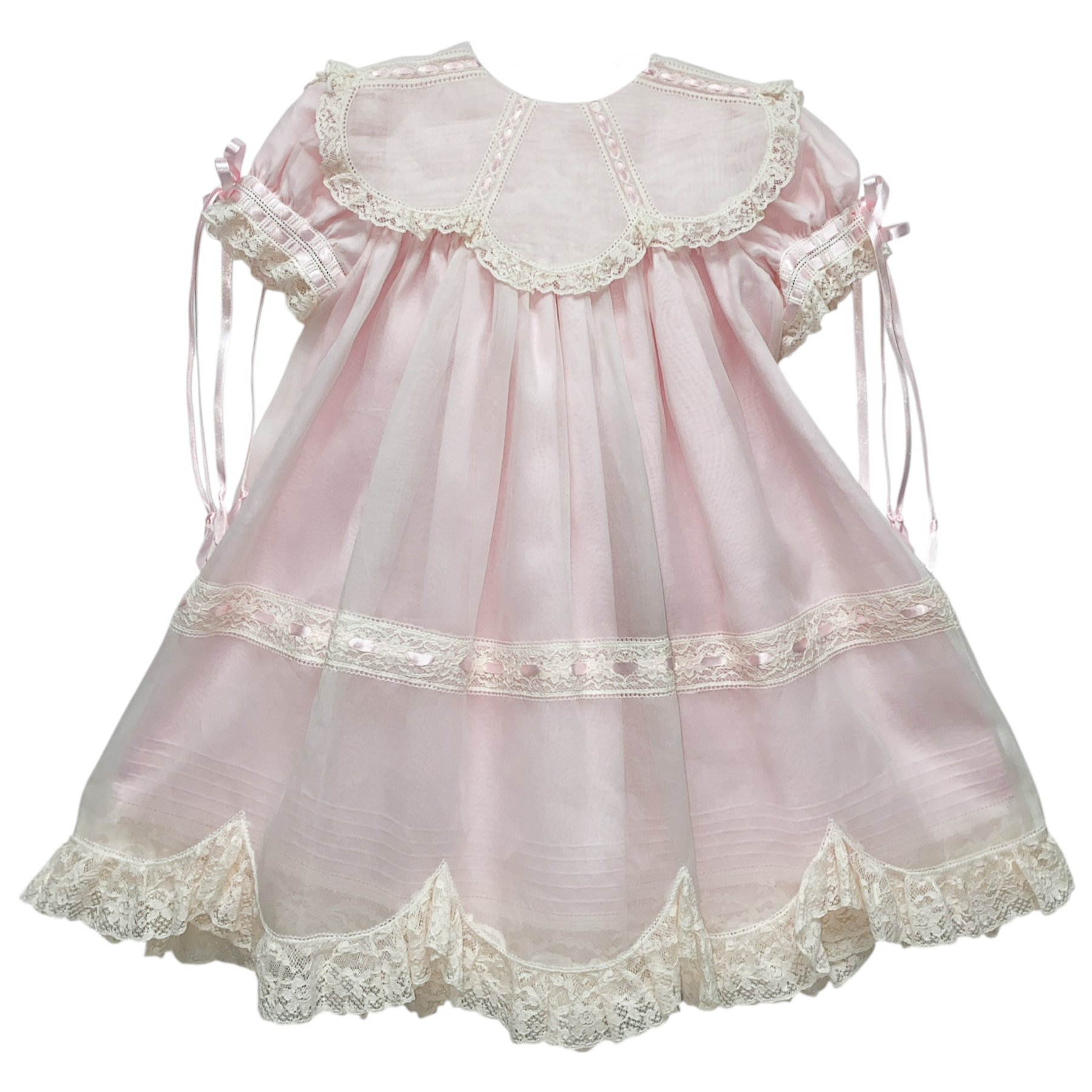 Treasured Memories Pink Dress W/Ecru Lace & Pink Ribbon 5508 5011