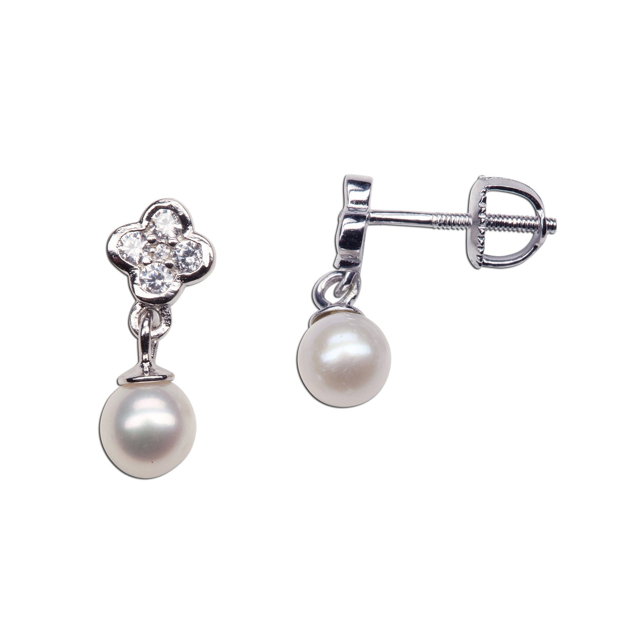 Cherished Moments Sterling Silver Daisy w/Dangling Pearl Earrings