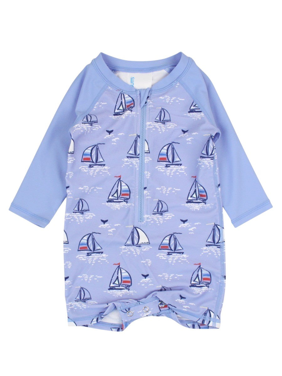 RuggedButts Boys Long Sleeve One Piece Rash Guard Blue Seas the Day 2SW0665 5201