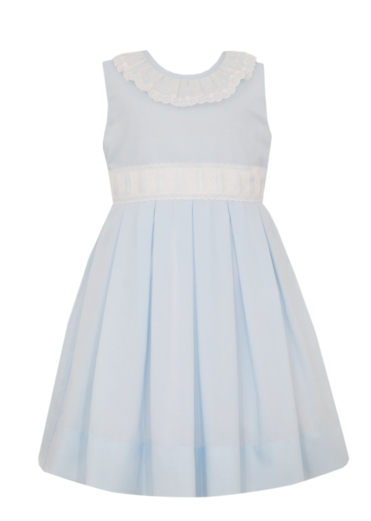Claire & Charlie Sleeveless Dress Lt Blue Swiss Batiste W/White Ribbon Swiss Eyelet 3001D-CS26 5301