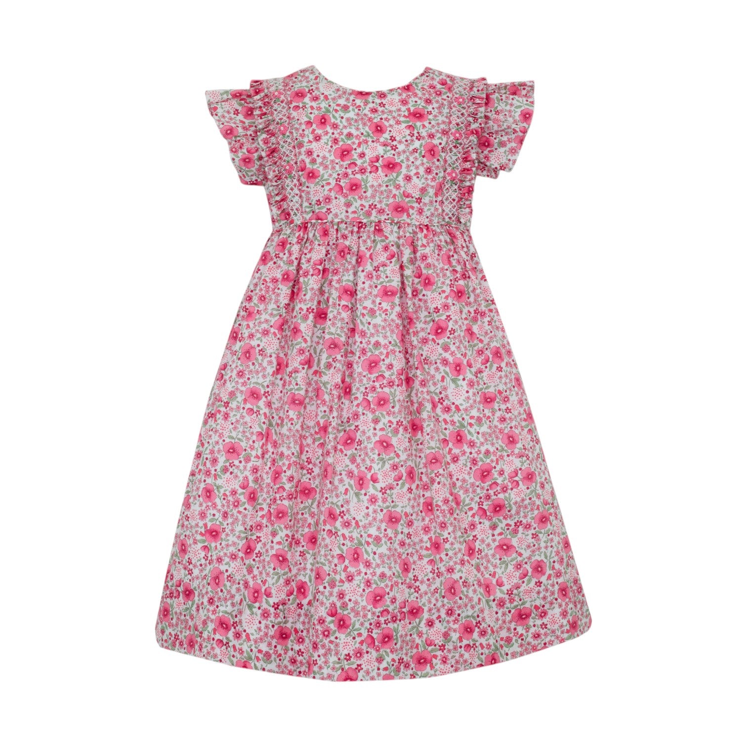 Claire & Charlie Girl's Dress W/Smocked Ruffles Pink Roses Print 3004D-CS26 5303