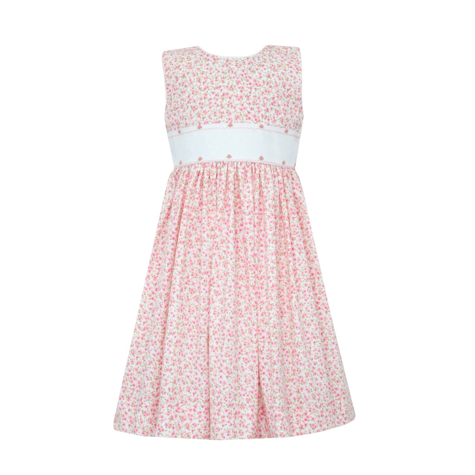 Claire & Charlie Sleeveless Dress W/White Sash Small Pink Floral Print 3006D-CS26 5303