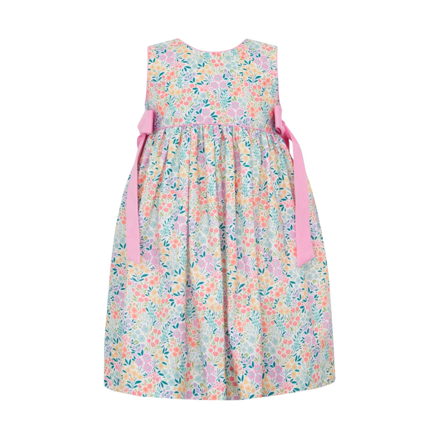 Claire & Charlie Sleeveless Dress W/Pink Side Bows English Garden Floral Print 3007D-CS26 5303