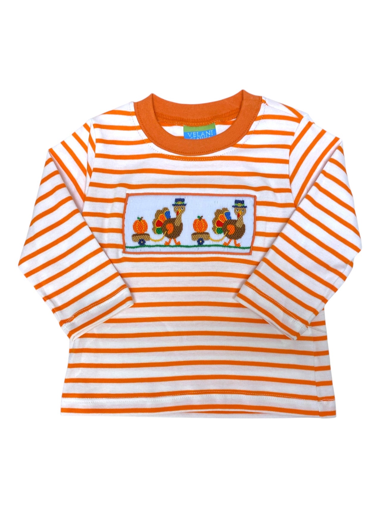 Anavini Thanksgiving Orange Knit Stripe Boy's T-Shirt L/S Orange/White 551P-VF24 5109