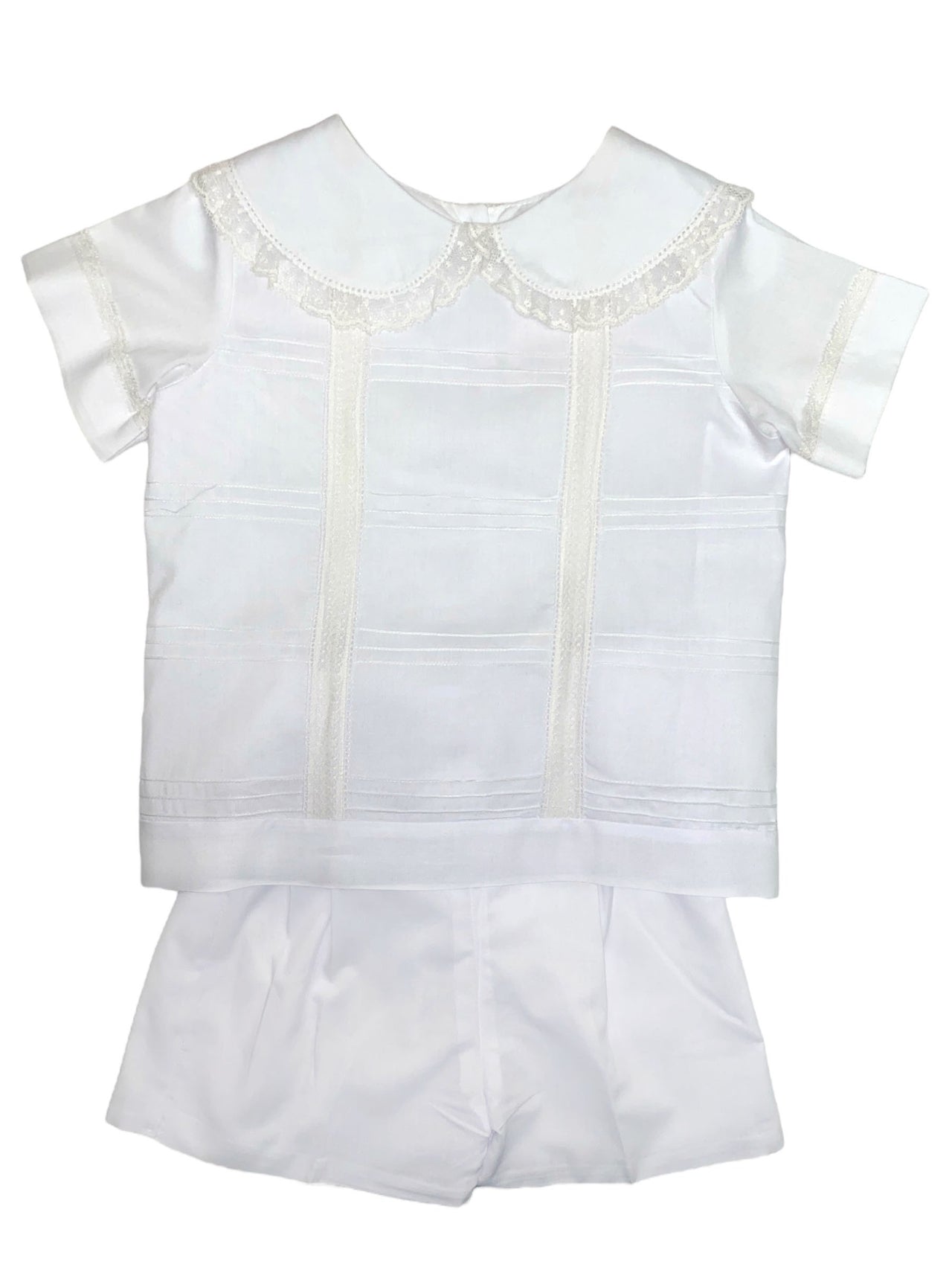 Treasured Memories Boy's 2pc Short Set Lace Trimmed Collar & Lace Insertion & Tucks 5606 5112