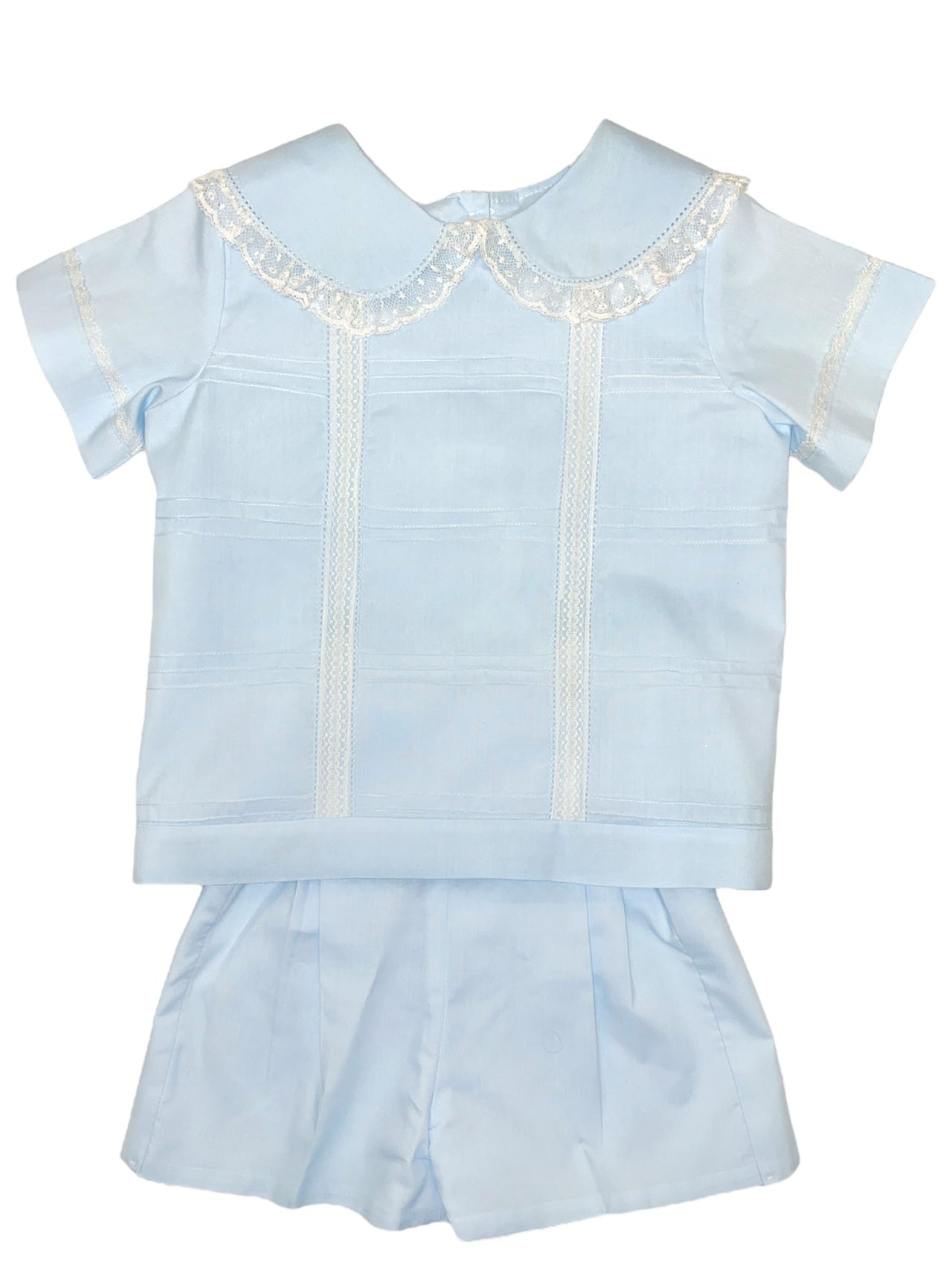 Treasured Memories Boy's 2pc Short Set Lace Trimmed Collar & Lace Insertion & Tucks 5606 5112