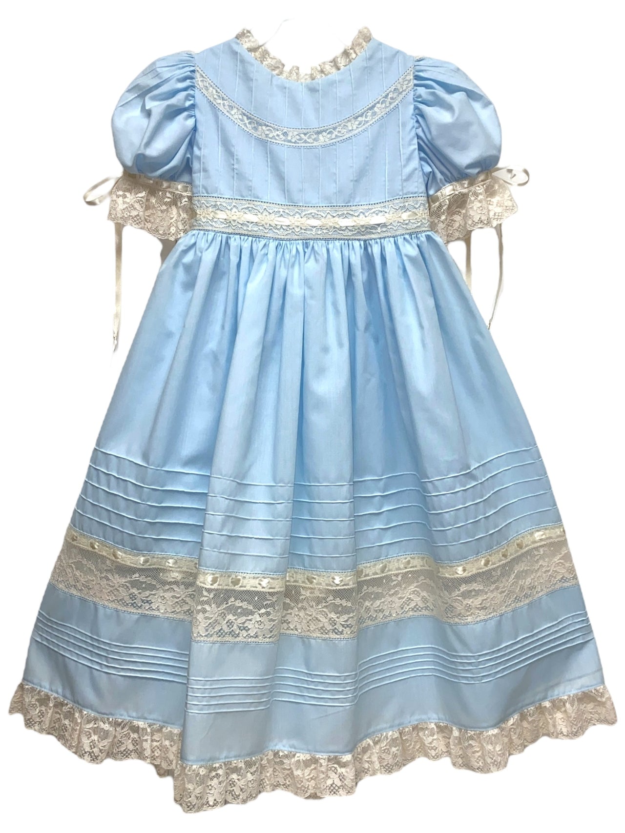 Treasured Memories Dress W/Ecru Lace & Ribbon, Lace Insertion W/Lace Belt at Waist W/Ribbon Tie Tucks W/Lace Hem 5607 5112