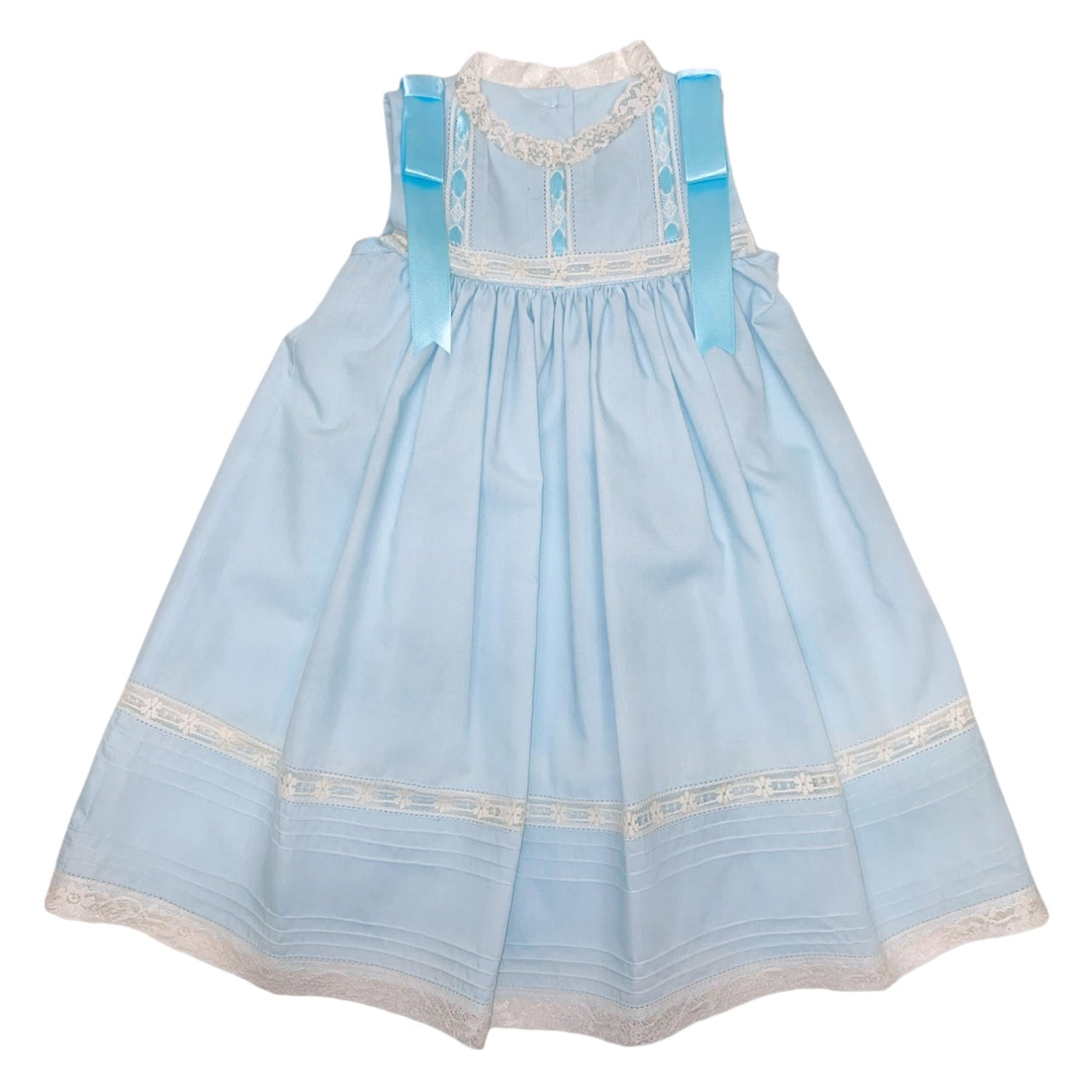 Treasured Memories Aqua/Ecru/Aqua Sleeveless Dress W/Ecru Lace & Ecru Insertion XXX09 5112