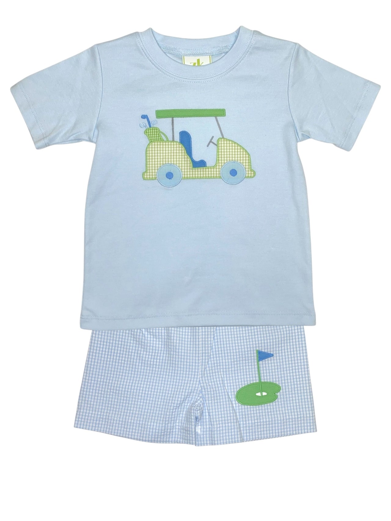 Zuccini Golf Car Harry's Play Tee Light Blue Knit & Light Blue Mini Seersucker Shorts 5201