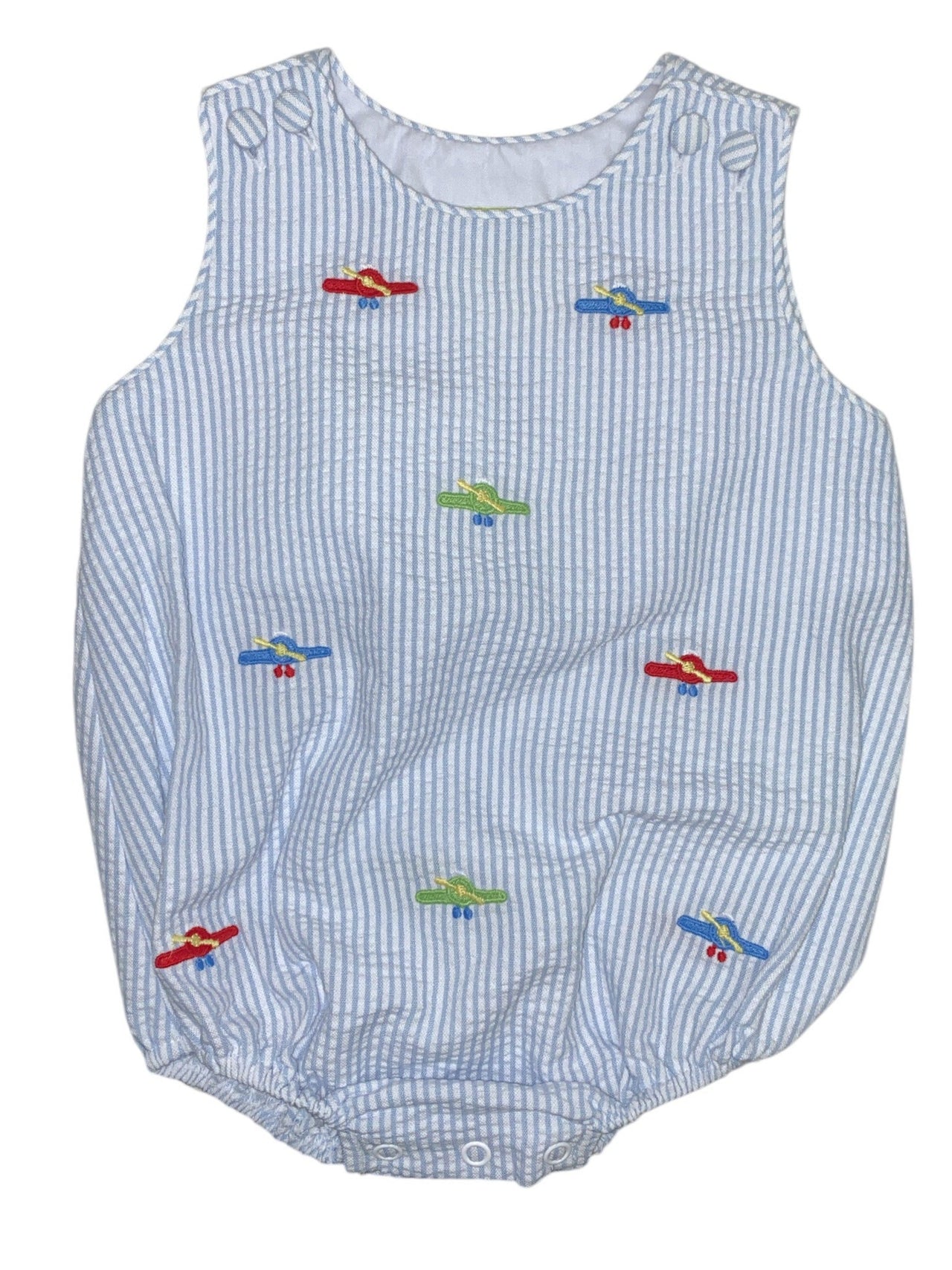 Zuccini Airplane Christopher Sunsuit Light Blue Stripe Seersucker 5201