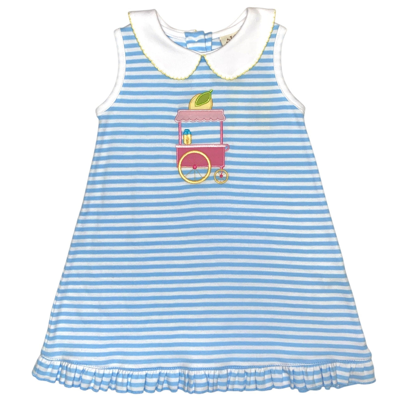 Luigi Lt Sky Blue/White Stripe Sleeveless Dress W/Lemonade Cart Applique 5201