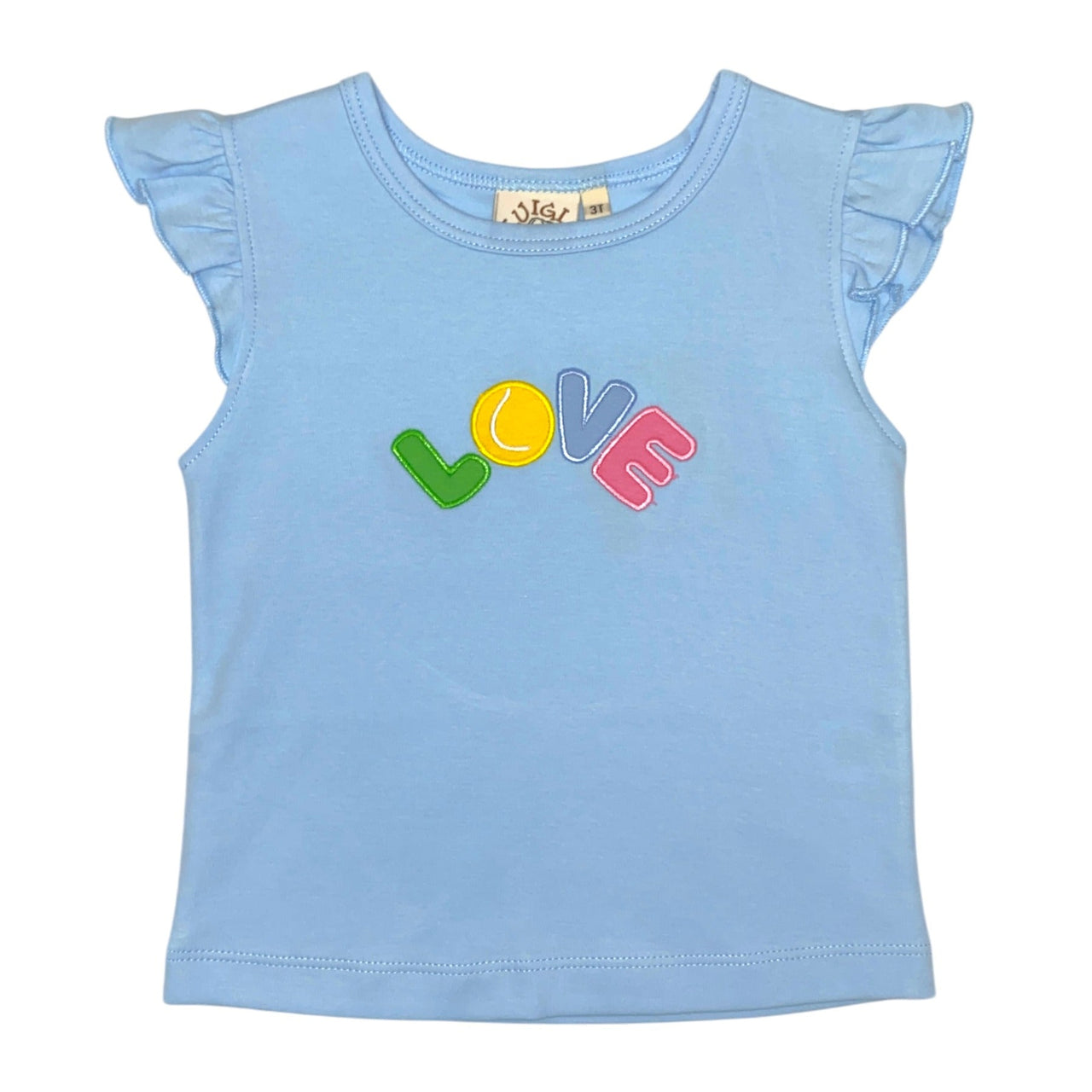 Luigi Lt Sky Blue Girl Flutter Sleeve Top Love W/Tennis Ball 5201