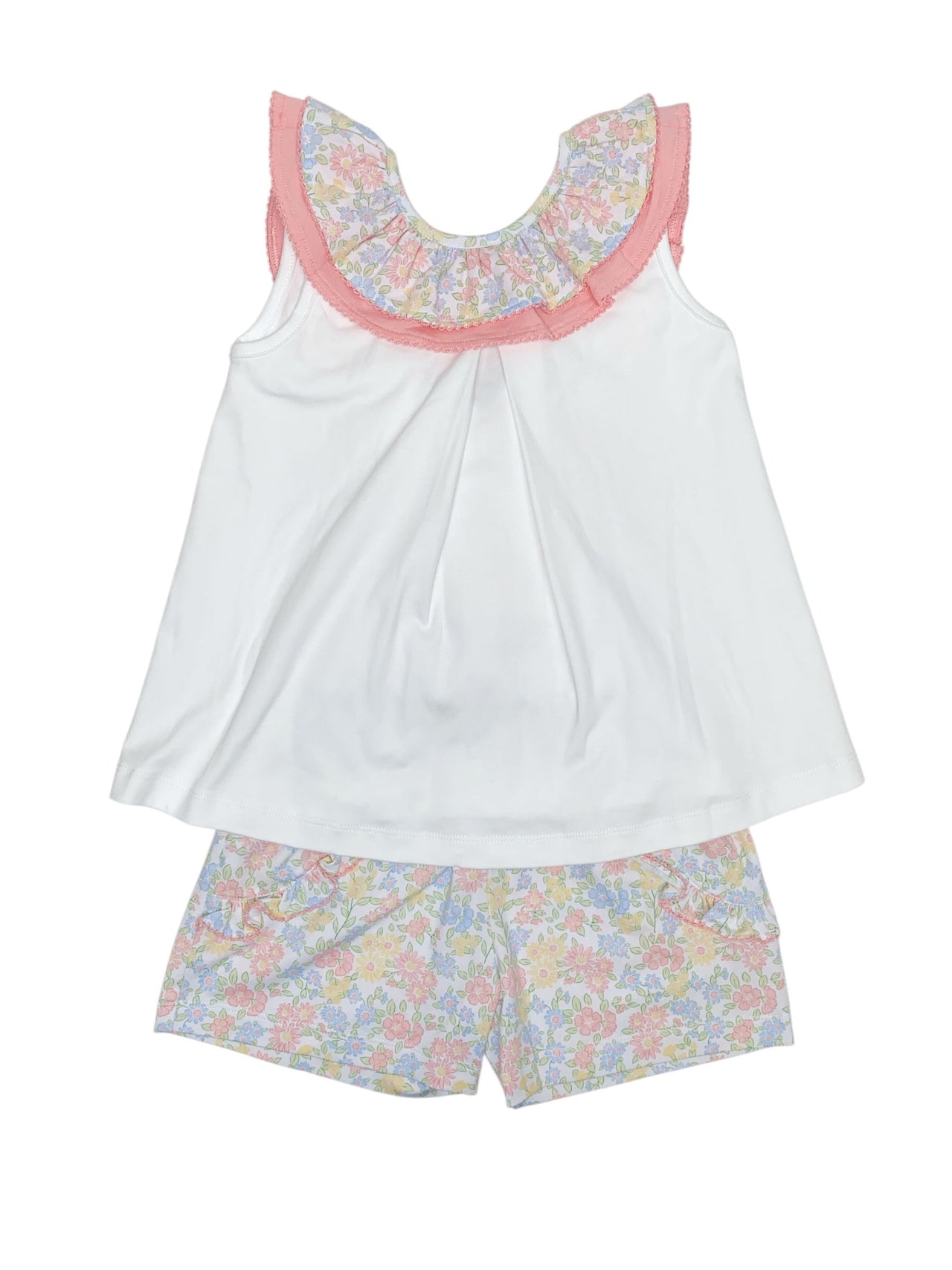 Delaney Girls Pastel Floral Ruffle Collar W/Bow Back Top/Short Set DELS25-109 5201