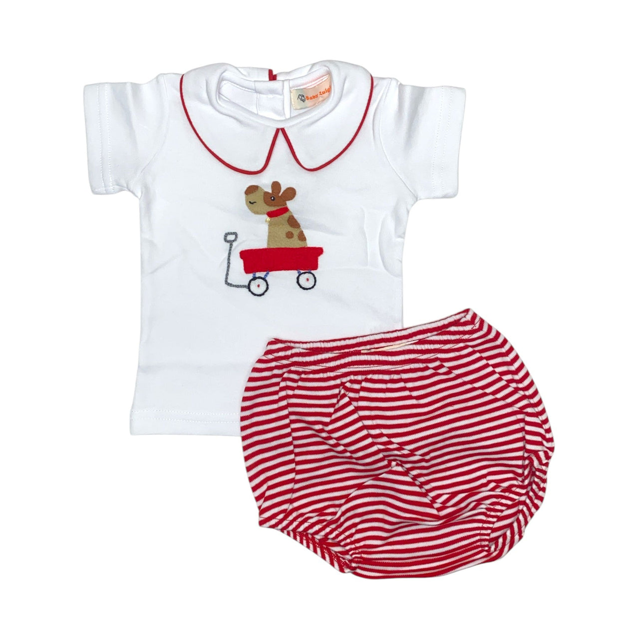 Luigi Dog In Wagon Appl Shirt W/Red/White Stripe Diaper Cover 5202