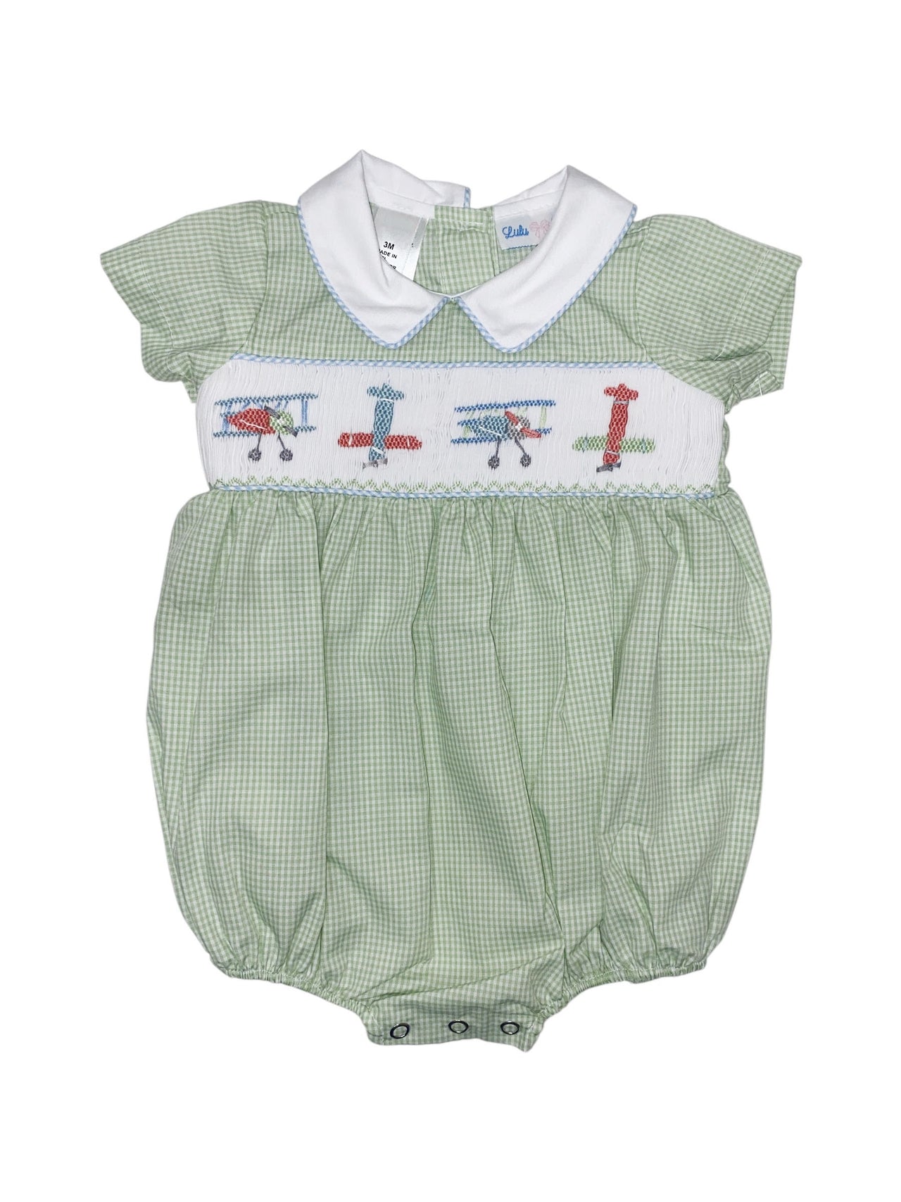 Lulu Bebe Smocked White Boy Bubble NOAH-8-AIRP 5202