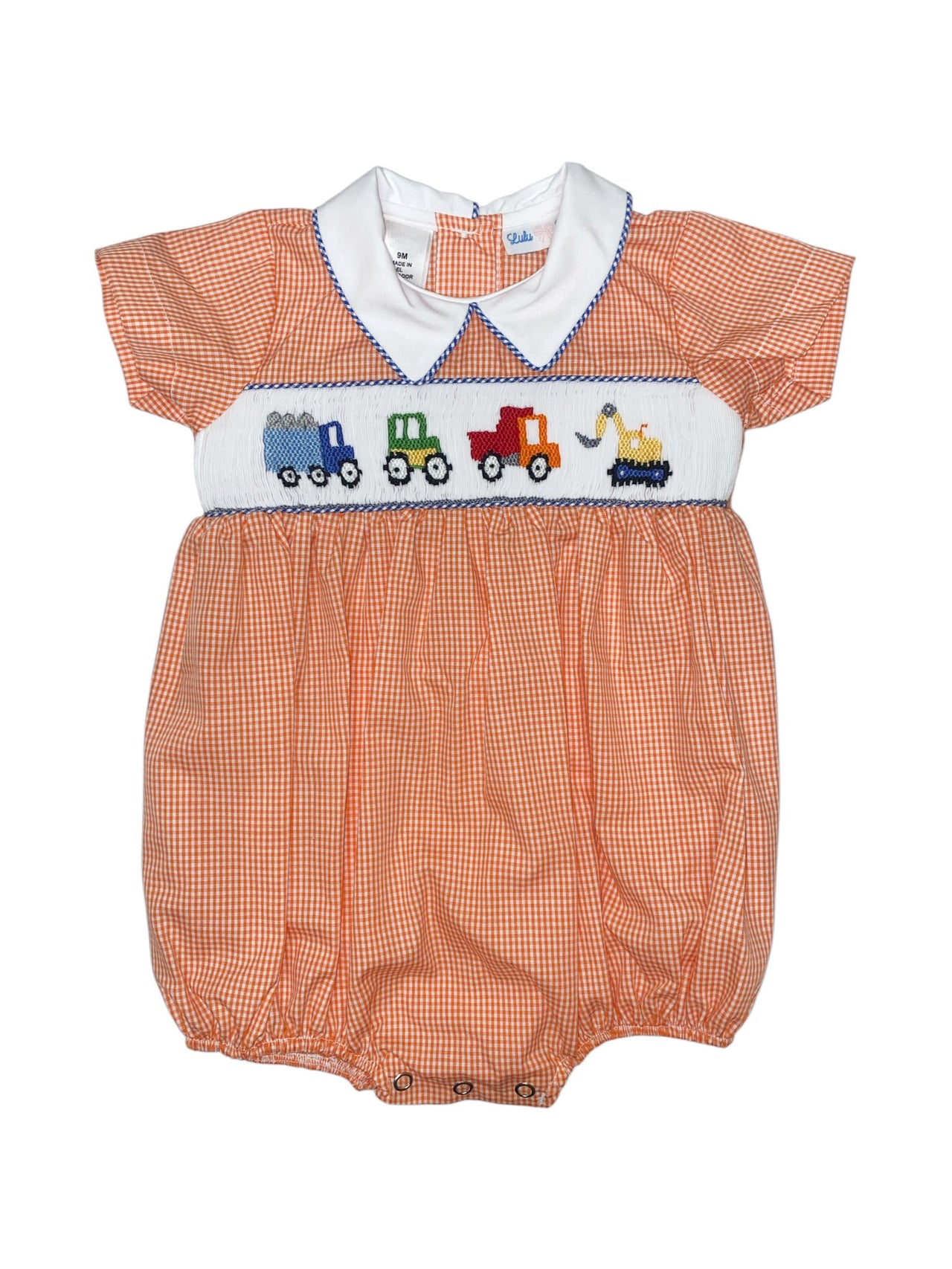 Lulu Bebe Orange Gingham Construction Bubble Noah-14 5202