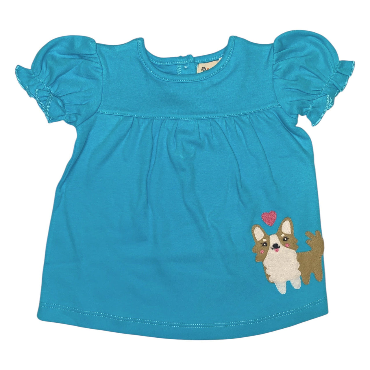 Luigi Lt Turquoise Hi-Waist Blouse W/Dog & Heart Appl 5202