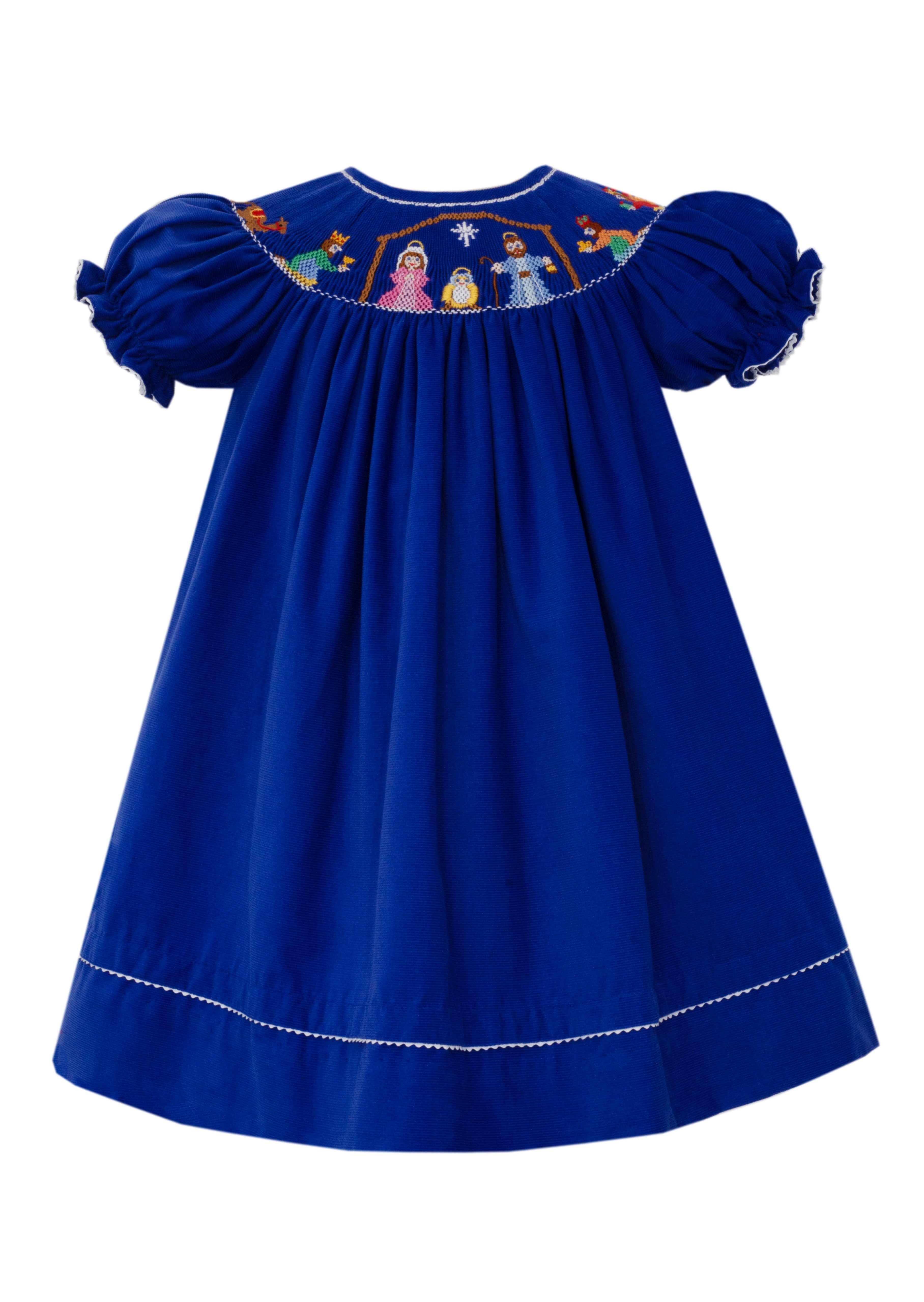 Anavini Nativity Girl's Royal Blue Corduroy Bishop S/S 325A-AH25 5210