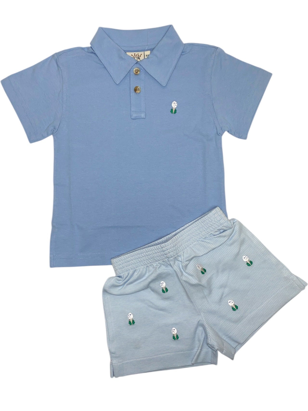 Luigi Sky Blue S/S Polo W/Golf Ball Emb & Stripe Shorts W/Golf Ball Emb 5202