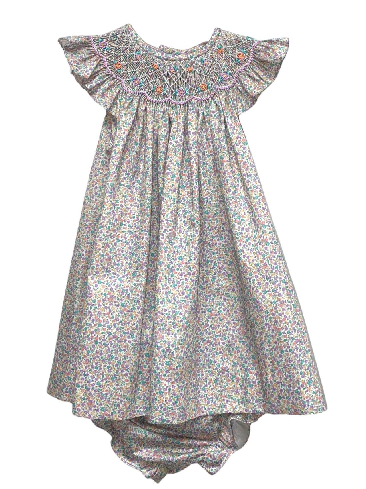 Luli & Me Floral Print Smock Bishop Lilac 8732 5202