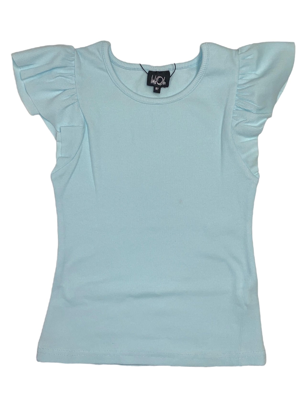 Little Olin Light Blue Ruffle Sleeve Ribbed Top 5203