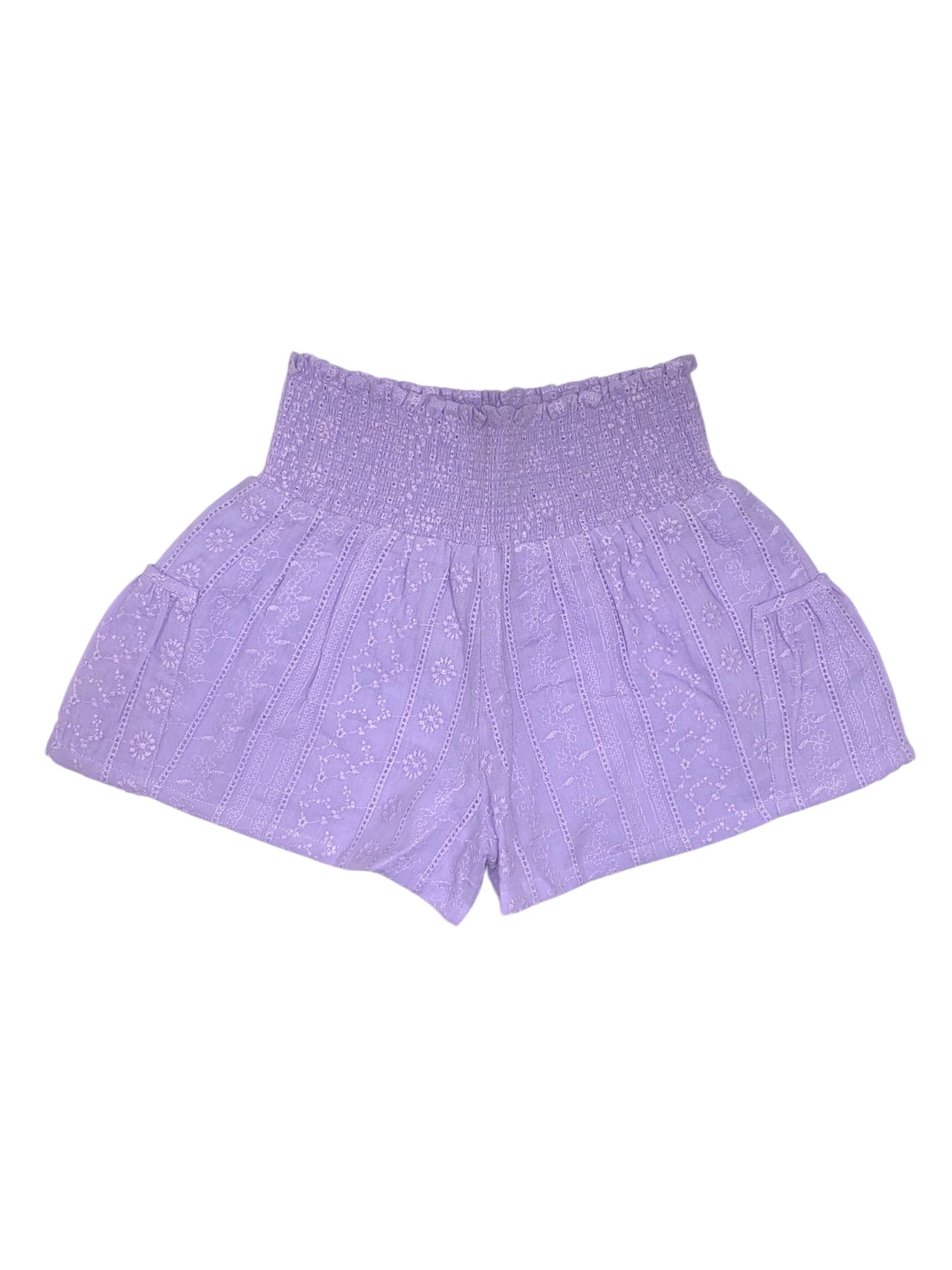 Little Olin Lavender Ruffle Smocked Shorts W/Pockets 5202