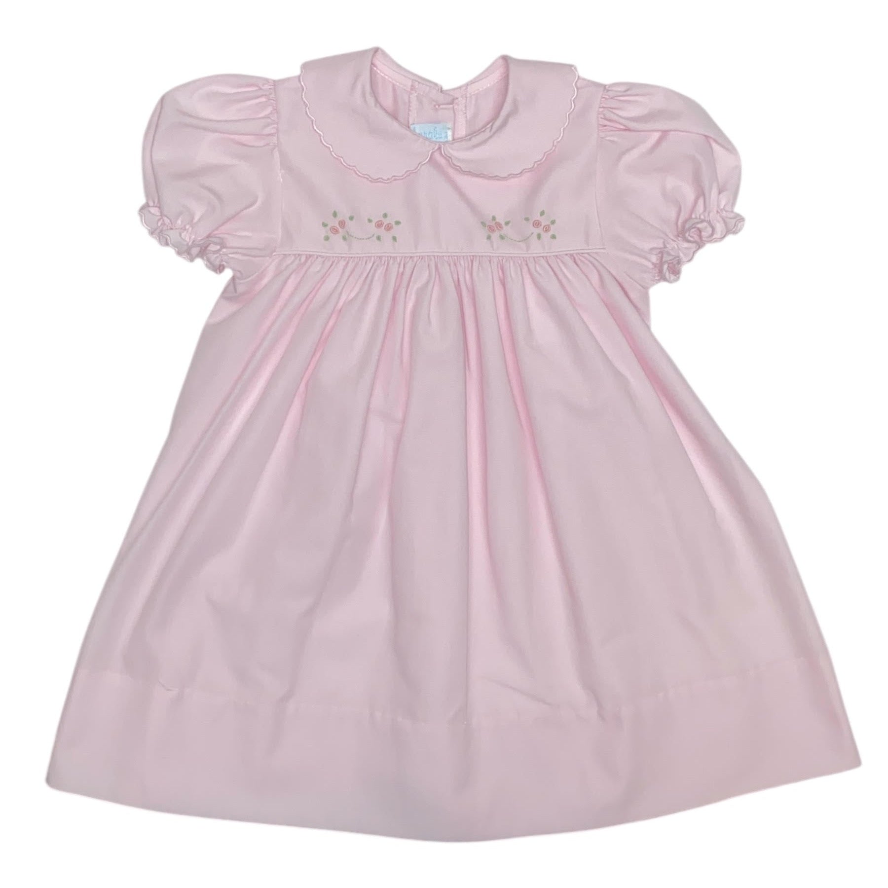 Auraluz Dress Pink W/P.P Collar Scallop Trim, Puff Sleeve Bullion Roses 2312 5204